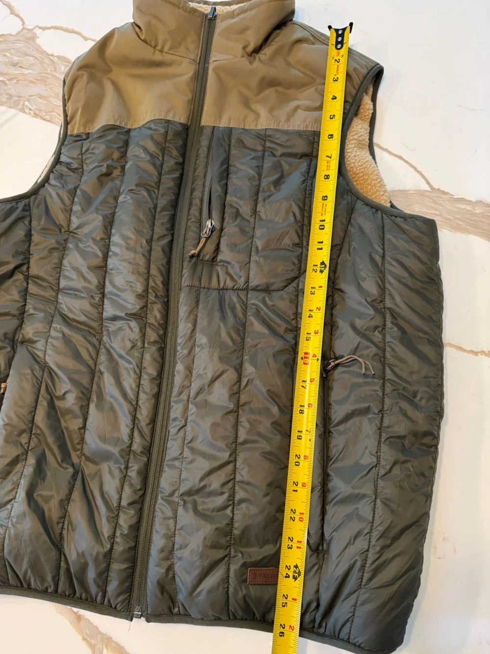 Free Country Reversible Sherpa Puffer Vest Olive Tan Full Zip Mens